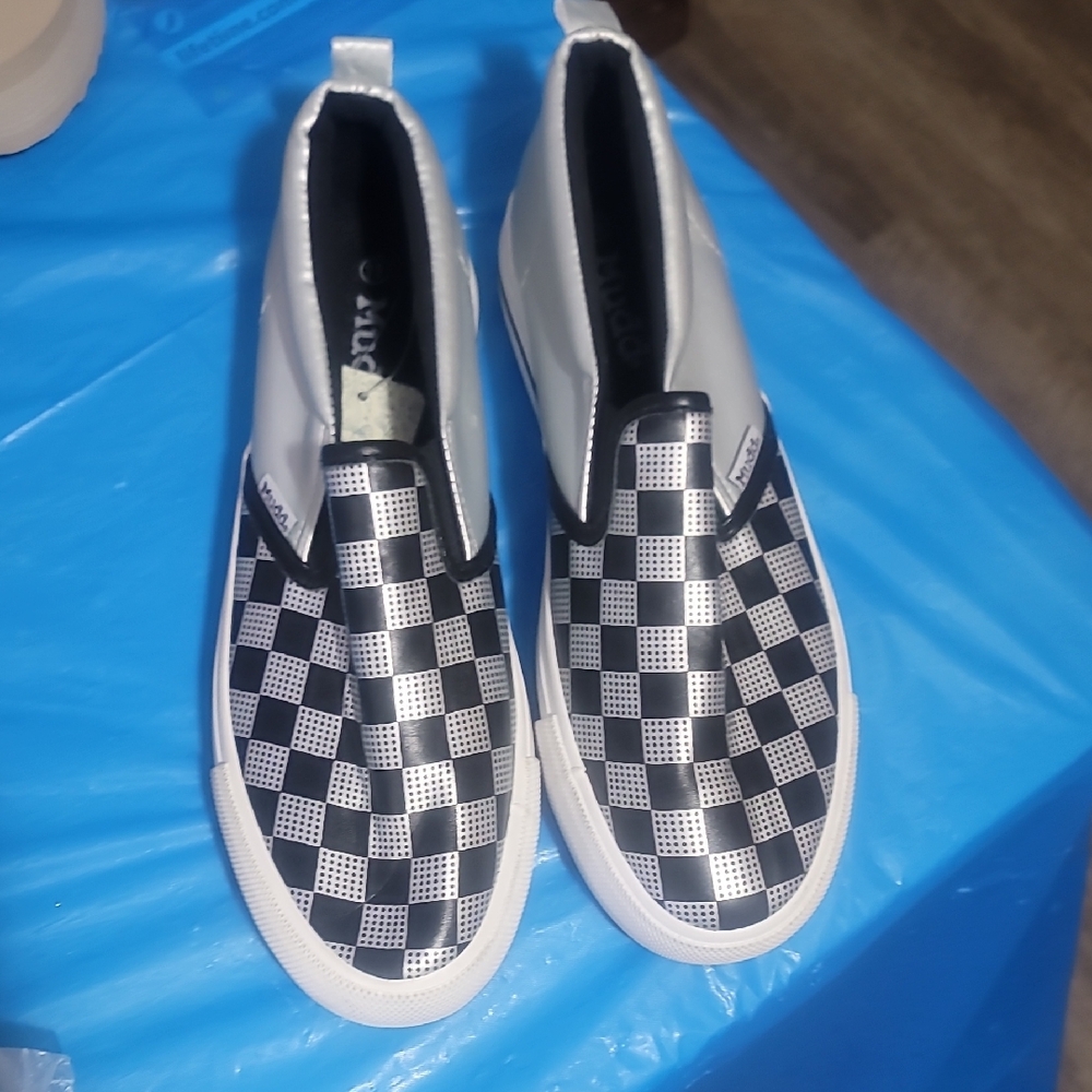 Black and White Checkered Slip-On Sneakers